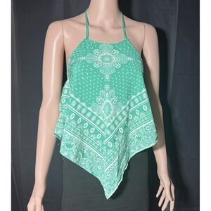 Twine & String Green White Paisley Bandana Handkerchief Halter Top MT6454178UTS